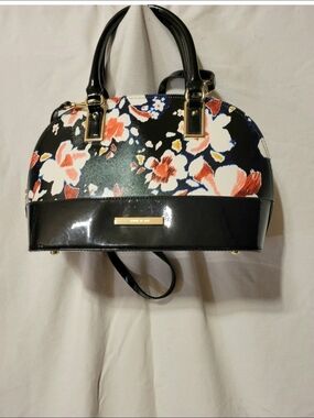 Anne Klein Black Floral Dome Satchel Or Crossbody